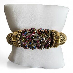 Gold Tone VTG Multi Colour Rhinestone Clamper Bracelet